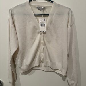 MANGO White Cream Button Knit Cardigan Sweater XXL NWT